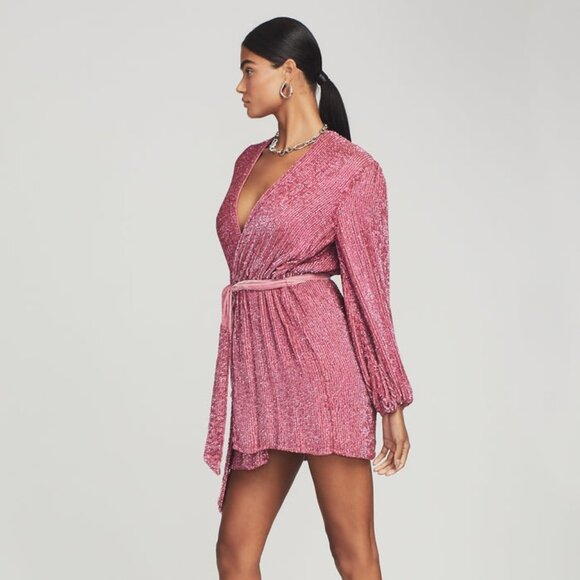 NEW retrofete Gabrielle Robe Dress in Dusty Rose sequin long sleeve mini - Picture 7 of 8